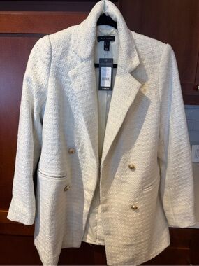 New Look Cream Double-Breasted Textured Blazer